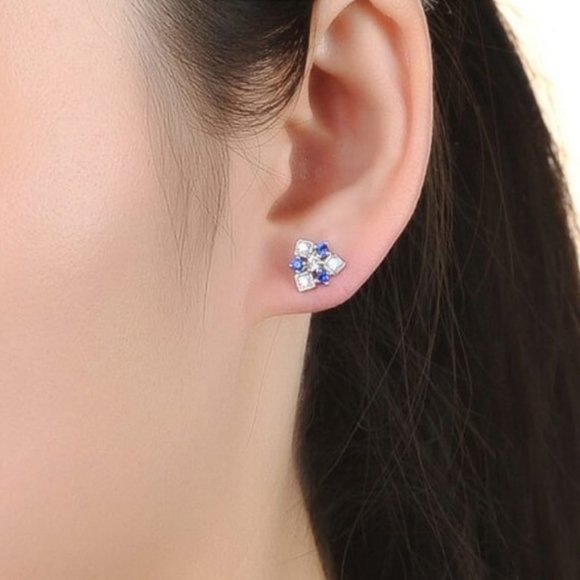 NEW Sterling Silver Blue & White Earrings - Picture 3 of 3